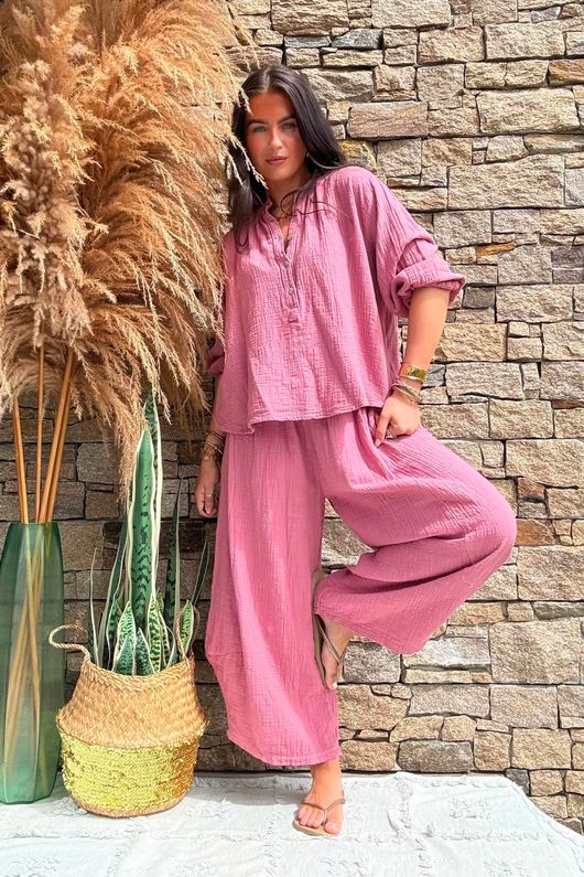 Annie Cushion Cotton Barrel Culotte Pant Indian Pink